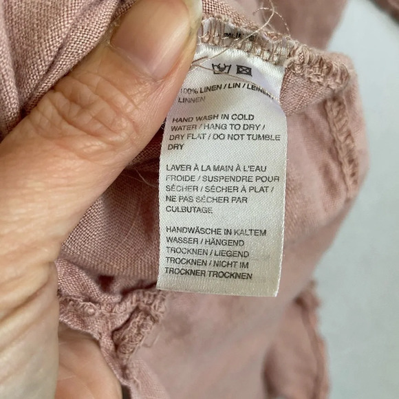 Saks Fifth Avenue Womens Button  Up Linen Cold Shoulder Blouse Blush Pink Sz L - Picture 8 of 11